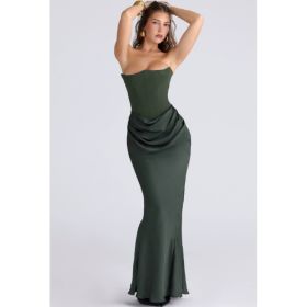 Slim Tube Top Long Dress Sexy Fashion Bandeau Backless Party Evening Dresses For Women Clothing (Option: Dark Green-M)