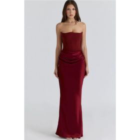 Slim Tube Top Long Dress Sexy Fashion Bandeau Backless Party Evening Dresses For Women Clothing (Option: Wine Red-M)