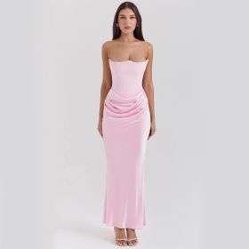 Slim Tube Top Long Dress Sexy Fashion Bandeau Backless Party Evening Dresses For Women Clothing (Option: Pink-M)