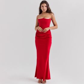 Slim Tube Top Long Dress Sexy Fashion Bandeau Backless Party Evening Dresses For Women Clothing (Option: Red-M)