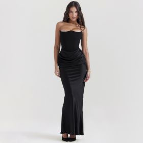 Slim Tube Top Long Dress Sexy Fashion Bandeau Backless Party Evening Dresses For Women Clothing (Option: Black-S)