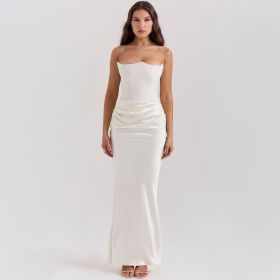 Slim Tube Top Long Dress Sexy Fashion Bandeau Backless Party Evening Dresses For Women Clothing (Option: Ivory White-XS)