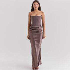 Slim Tube Top Long Dress Sexy Fashion Bandeau Backless Party Evening Dresses For Women Clothing (Option: Gray-M)