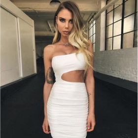 Slim One-shoulder Short Dress Sexy Fashion Hollow Mini Dresses For Women (Option: White-M)