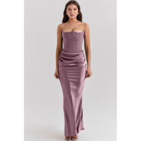 Slim Tube Top Long Dress Sexy Fashion Bandeau Backless Party Evening Dresses For Women Clothing (Option: Purple-S)