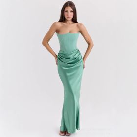 Slim Tube Top Long Dress Sexy Fashion Bandeau Backless Party Evening Dresses For Women Clothing (Option: Green-S)